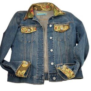 Too-She-She Upcycled Gorgeous Tapestry Gap Denim Jean Jacket